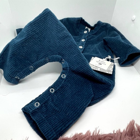 Kate Quinn Teal Corduroy Jumpsuit with Matching Bandana 3-6 Months NWT - Picture 3 of 8